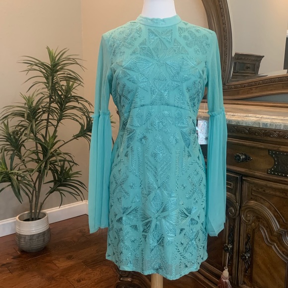 NWT $300 Free People Cleo Mini Dress Canton Size 10 Green Cocktail Open Back - Picture 8 of 16